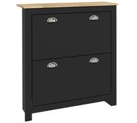 HOMCOM Armario de Zapatos 2 puertas abatibles 2 compartimentos asas de concha de metal 79x23x90,5 cm Negro Roble Aosom España