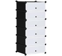 HOMCOM Armario de zapatos modular con 6 cubos rectangulares apilables en plástico capacidad 12 pares 49 x 36,5 x 108 cm blanco