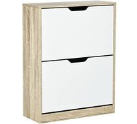 HOMCOM Armario de Zapatos Zapatero de Madera con 2 Puertas Abatibles 4 Estantes de Almacenaje Capacidad de 8 Pares para Entrada Pasillo Dormitorio 62,5x26x81 cm Blanco y Natural