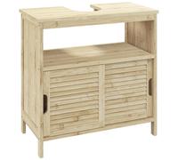 HOMCOM Armario Debajo de Lavabo con Puertas Correderas de Lamas Compartimento Abierto Estilo Moderno 60x30x60 cm Natural