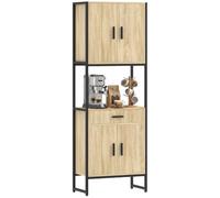 HOMCOM Armario despensa de Cocina 66.9" con Soporte microondas, aparador Industrial 23.6", 4 Puertas Cierre Suave, Mueble Auxiliar Madera Natural