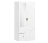 Homcom armario dormitorio 2 puertas y 2 cajones, armario ropero con espejo, barra para colgar, estilo moderno, 80x50x180 cm, blanco 50 cm