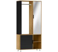 HOMCOM Armario dormitorio vestidor con espejo, compartimentos abiertos, armario y barra de suspensión, 80 x 30 x 170 cm, natural