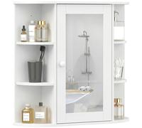 HOMCOM Armario de Baño con Espejo Mueble Colgante de Aseo con 1 Puerta 2 Estantes Interiores y 6 Estantes Laterales para Salón Cocina Dormitorio 66x17x63 cm Blanco