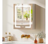 HOMCOM Armario espejo de baño con luz 50x15x60cm Blanco | Armario de baño con espejo, estante ajustable, puerta de vidrio, 3 temperaturas de color, antivaho, montaje en pared.