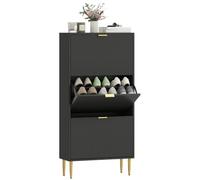 HOMCOM Armario Estrecho con 3 cajones abatibles, 9-18 Pares, Negro | Armario moderno y estrecho para zapatos, zapatero, puertas estriadas, estantes ajustables, pasillo