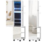 HOMCOM Armario Joyero con Espejo Giratorio 360°, Luz LED Ajustable, Cierre y Estantes, 37x40x165.5 cm, Negro