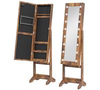 HOMCOM Armario Joyero con Espejo Regulable y Luces LED 36x30x136 cm Marrón Rústico Aosom España