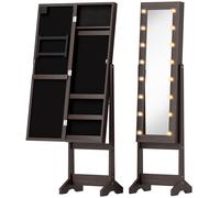 HOMCOM Armario Joyero Mueble de Almacenamiento con Espejo Multicompartimentos Iluminación LED Marrón Oscuro Aosom España