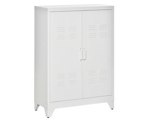 HOMCOM Armario Metálico con 2 Puertas y 2 Baldas Ajustables Mueble Multiusos para Oficina Salón Dormitorio 75x33x110cm Blanco
