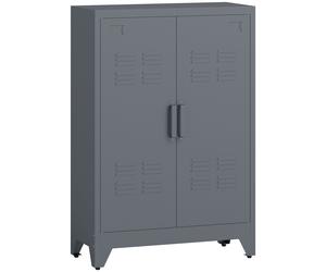 HOMCOM Armario Metálico de Almacenamiento con Doble Puerta de Bisagras y 2 Baldas para Oficina Salón Dormitorio 75x33x110 cm Gris Aosom España