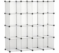 HOMCOM Armario Modular de Plástico 16 Cubos 125x32x125 cm Transparente | Zapatero Organizador, Cubos de 30x30x30cm, Módulos para Armario, Entrada, Pasillo, Dormitorio