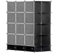 HOMCOM Armario Modular de Plástico Armario Portátil con 16 Cubos y 2 Barras Organizador de Zapatos Ropas Juguetes para Entrada Pasillo Dormitorio Negro y Blanco