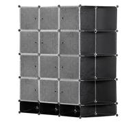 HOMCOM Armario Modular de Plástico Armario Portátil con 16 Cubos y 2 Barras Organizador de Zapatos Ropas Juguetes para Entrada Pasillo Dormitorio Negro y Blanco
