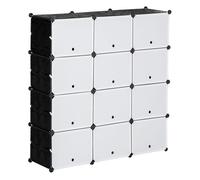 HOMCOM Armario Modular de Plástico Cajas de Zapatos con 12 Cubos Zapatero Organizador para Entrada Pasillo Dormitorio 125x32x125 cm Negro y Blanco