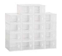 Homcom armario modular de plástico cajas de zapatos talla de 43 con 18 cubos puertas magnéticas muble organizador para entrada pasillo dormitorio 25x35x19 cm transparente
