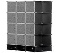 HOMCOM Armario Modular Plástico con 16 Cubos 2 Barras para Ropas cm blanco y negro