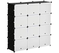 HOMCOM Armario Modular de Plástico Zapatero 125x32x125 cm Negro y Blanco | Cajas de Zapatos, 12 Cubos, Organizador para Entrada, Pasillo, Dormitorio