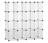 HOMCOM Armario Modular de Plástico Zapatero Organizador con 16 Cubos de 30x30x30cm para Entrada Pasillo Dormitorio 125x32x125 cm Transparente