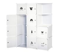 HOMCOM Armario Modular Multialmacenaje 10 Cubos + 2 estantes + Adhesivos Decorativos 111L x 47W x 145H cm Plástico Blanco