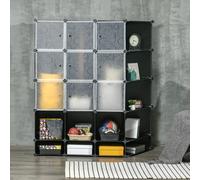 HOMCOM Armario Modular de Plástico con 16 Cubos y 2 Barras Negro y Blanco | Armario Portátil, Organizador de Zapatos Ropas Juguetes, para Entrada Pasillo Dormitorio