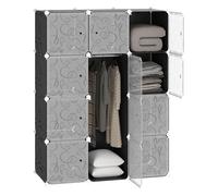HOMCOM Armario Modular Plástico Estantería 12 Cubos con Puertas para Almacenamiento de Ropa Armario Ropero Organizador para Almacenamiento Juguetes y Libros Montaje en Bricolaje