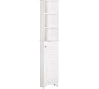 HOMCOM Armario Alto de Baño con Estantes Abiertos y Balda Interior Mueble Auxiliar de Almacenaje 34x20x165 cm Blanco Aosom España