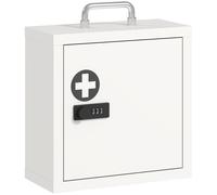 HOMCOM Armario para medicamentos de pared con cerradura de combinación, botiquín de 2 niveles de acero inoxidable, Blanco