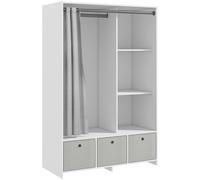 HOMCOM Armario para ropa armario de almacenamiento con barra cortinas 3 cajones de tela extraíbles 105x48x160 cm Blanco Aosom España