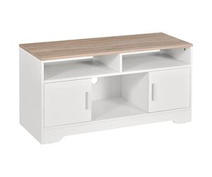 HOMCOM Armario para Televisor Mesa para TV de Salón con Gran Espacio de Almacenaje Estantes Abiertos Administración de Cables Diseño Clásico 105x40x52 cm Blanco