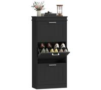 HOMCOM - Armario para Zapatos (15 Pares, con 3 cajones abatibles y estantes Ajustables, para Pasillo y Entrada, 54 x 24 x 117,5 cm), Color Negro