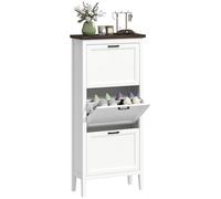 HOMCOM - Armario para zapatos (18 pares, con 3 cajones abatibles y estantes ajustables, estilo rústico, para pasillo, entrada, 60 x 26,5 x 133,7 cm, color blanco