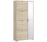 HOMCOM Armario para zapatos con 4 puertas, 2 cajones y de espejo con estantes ajustables para 16 de zapatos, almacenamiento para el recibidor