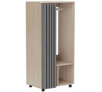 HOMCOM Armario perchero armario de almacenamiento móvil con cortina, barra de suspensión, 60 x 40 x 128 cm, efecto madera natural Aosom España