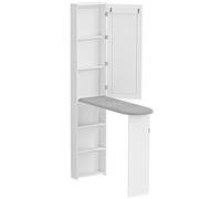HOMCOM Armario planchador plegable con puerta estantes interiores espejo Tabla de planchar que ahorra espacio para cuidado de la ropa 106x35x174 cm Blanco Aosom España
