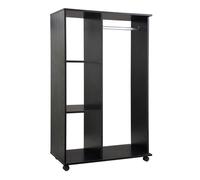 HOMCOM Armario Ropero con Ruedas, Armario Abierto Colgador con Barra para Colgar Ropa, Estantes Abiertos, para Dormitorio, 80x40x128 cm, Negro
