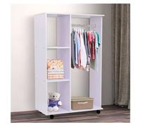 HOMCOM Armario con Ruedas y Barra para Ropa 80x40x128 cm Estantes de Almacenaje Blanco Ideal para Organización de Vestuario Aosom España