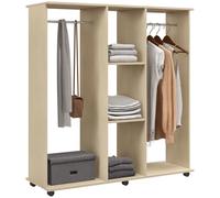 HOMCOM Armario Ropero con Ruedas, Armario Abierto Colgador con Barras para Colgar Ropa, Estantes Abiertos, para Dormitorio, 120x40x128 cm, Natural