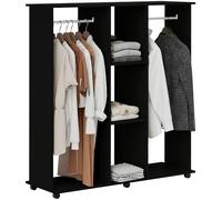 HOMCOM Armario Ropero con Ruedas, Armario Abierto Colgador con Barras para Colgar Ropa, Estantes Abiertos, para Dormitorio, 120x40x128 cm, Negro