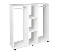 HOMCOM Armario Ropero con Ruedas Armario para Ropa con Barra Estantes Abiertos Organizador para Colgar Ropa de Dormitorio 120x40x128 cm Blanco