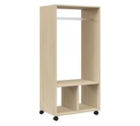 HOMCOM Armario Ropero con Ruedas Armario para Ropa con Barra Estantes Abiertos Organizador para Colgar Ropa de Dormitorio 60x40x128 cm Natural