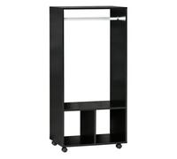 HOMCOM Armario Ropero con Ruedas Armario para Ropa con Barra Estantes Abiertos Organizador para Colgar Ropa de Dormitorio 60x40x128 cm Negro