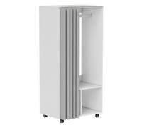 HOMCOM Armario Ropero con Ruedas Cortina Barra para Colgar Blanco | Armario para Ropa, 2 Compartimentos, Organizador de Ropa, para Dormitorio, 60x40x128 cm