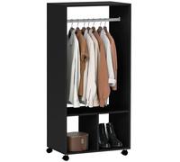 HOMCOM Armario Ropero con Ruedas Estantes Abiertos 60x40x128 cm Negro