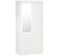 HOMCOM Armario Ropero de 2 Puertas con Espejo 3 Cajones Estantes Ajustables y Barra para Colgar Incluida Mueble Auxiliar para Dormitorio Habitación 80x50x180 cm Blanco