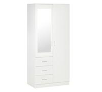 HOMCOM Armario Ropero 2 Puertas con Espejo 3 Cajones Estantes Ajustables Barra para Colgar Dormitorio 80x50x180cm Blanco Aosom España