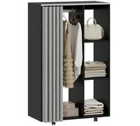 HOMCOM Armario ropero móvil sobre 4 ruedas con barra de colgar y estantes abiertos, armario ropero vestidor con ruedas para dormitorio, 80x40x128cm, negro