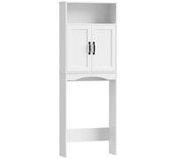 HOMCOM Armario sobre Inodoro Mueble de Baño con 2 Puertas de Cierre Silencioso Estante Abierto 64x21x173,5 cm Blanco