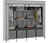 HOMCOM Armario Tela 2 Zonas Colgar 4 Cajones 166x42,5x169,5 cm Gris Oscuro | Armario Ropero Portátil, 10 Compartimentos, Cremallera, Marco de Acero, para Dormitorio, Espacio Pequeño
