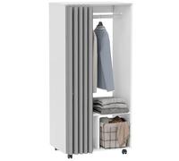 HOMCOM Armario vestidor móvil con cortina de almacenamiento armario sobre 4 ruedas con barra de colgar y estantes, armario para ropa rodante para dormitorio, 60 x 40 x 128 cm blanco
